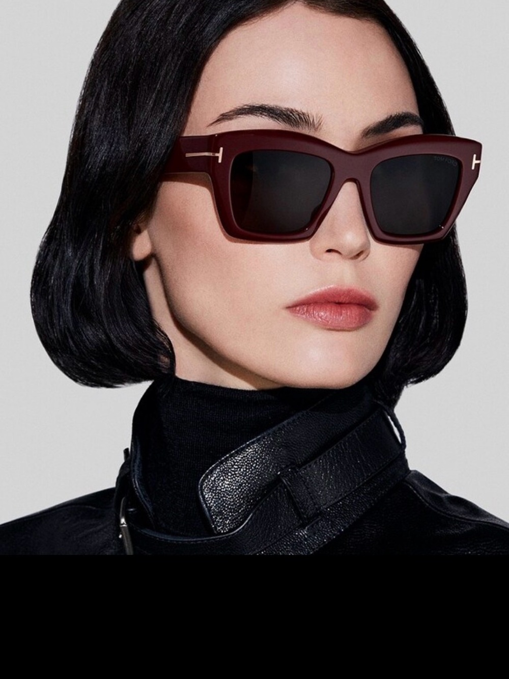 Ford Burgundy Cat-Eye Sunglasses with Dark Black Lenses and Gold Temples